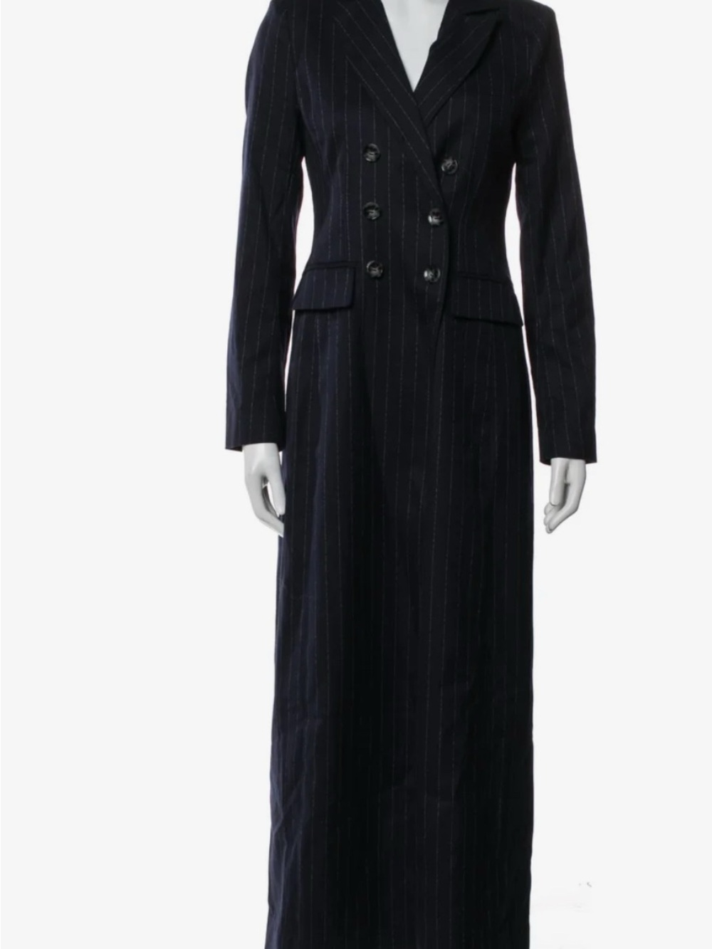 Favorite Daughter Navy Pinstripe Double-Breasted Long Blazer Coat